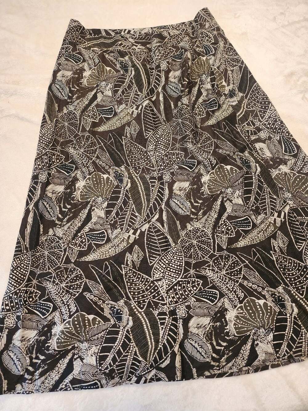 Addition Elle Leaf Print Skirt Size 14 Black White Linen Blend Lined